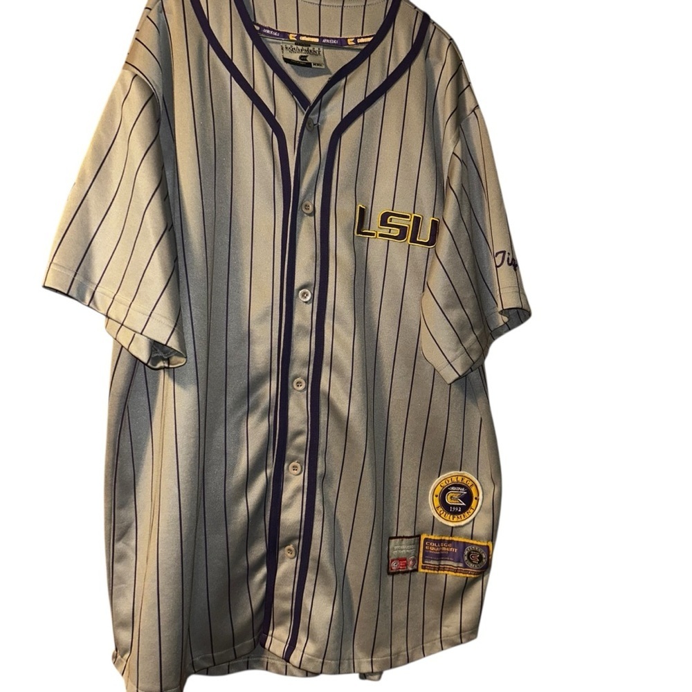 Colosseum LSU TIGERS gray stitched Script Baseball Jersey louisiana state XXL